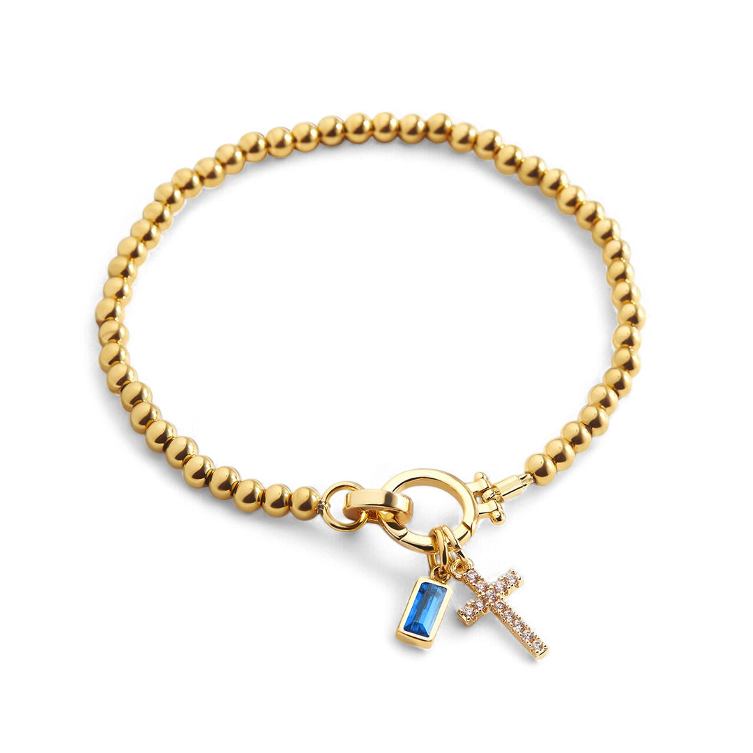 Birthstone Cross Charm Bracelet