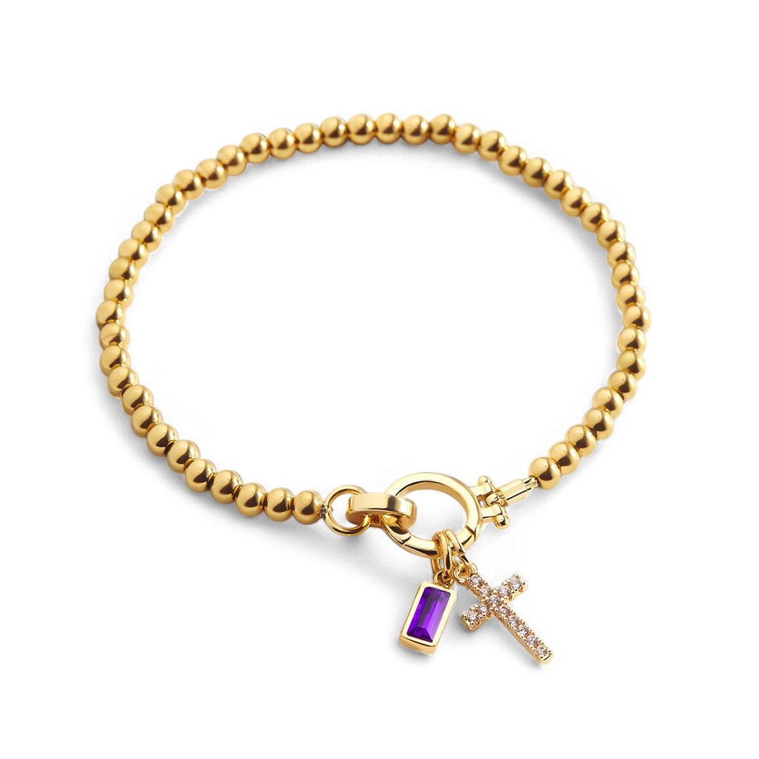 Birthstone Cross Charm Bracelet