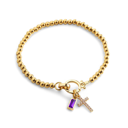 Birthstone Cross Charm Bracelet