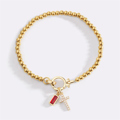 Birthstone Cross Charm Bracelet