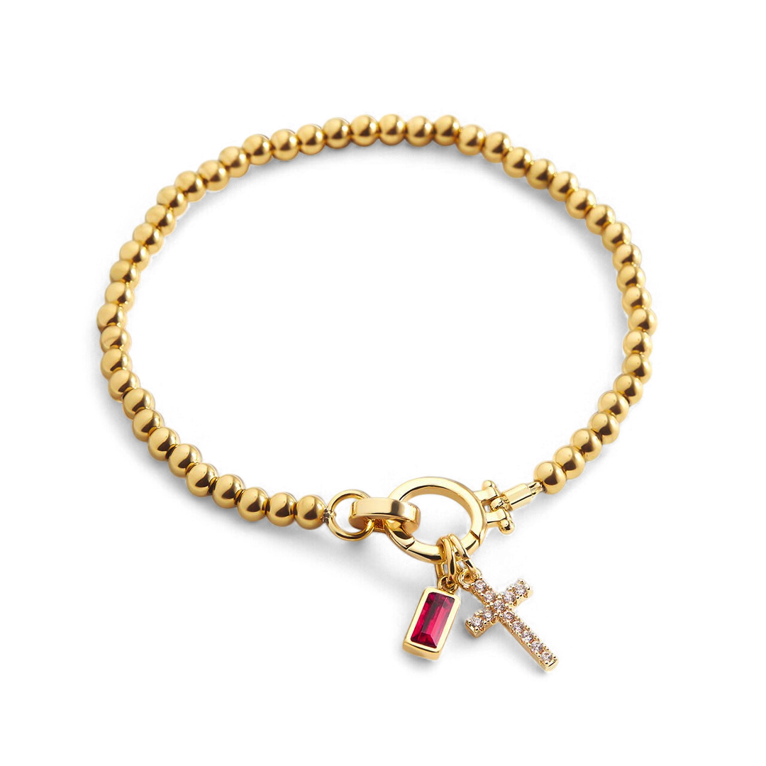 Birthstone Cross Charm Bracelet