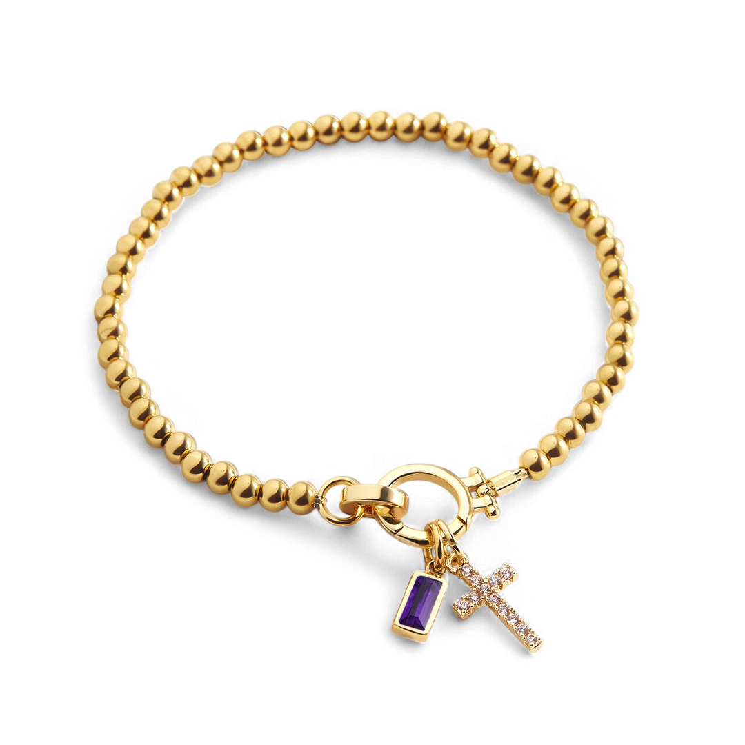 Birthstone Cross Charm Bracelet