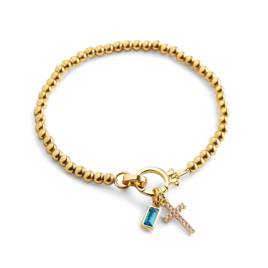 Birthstone Cross Charm Bracelet