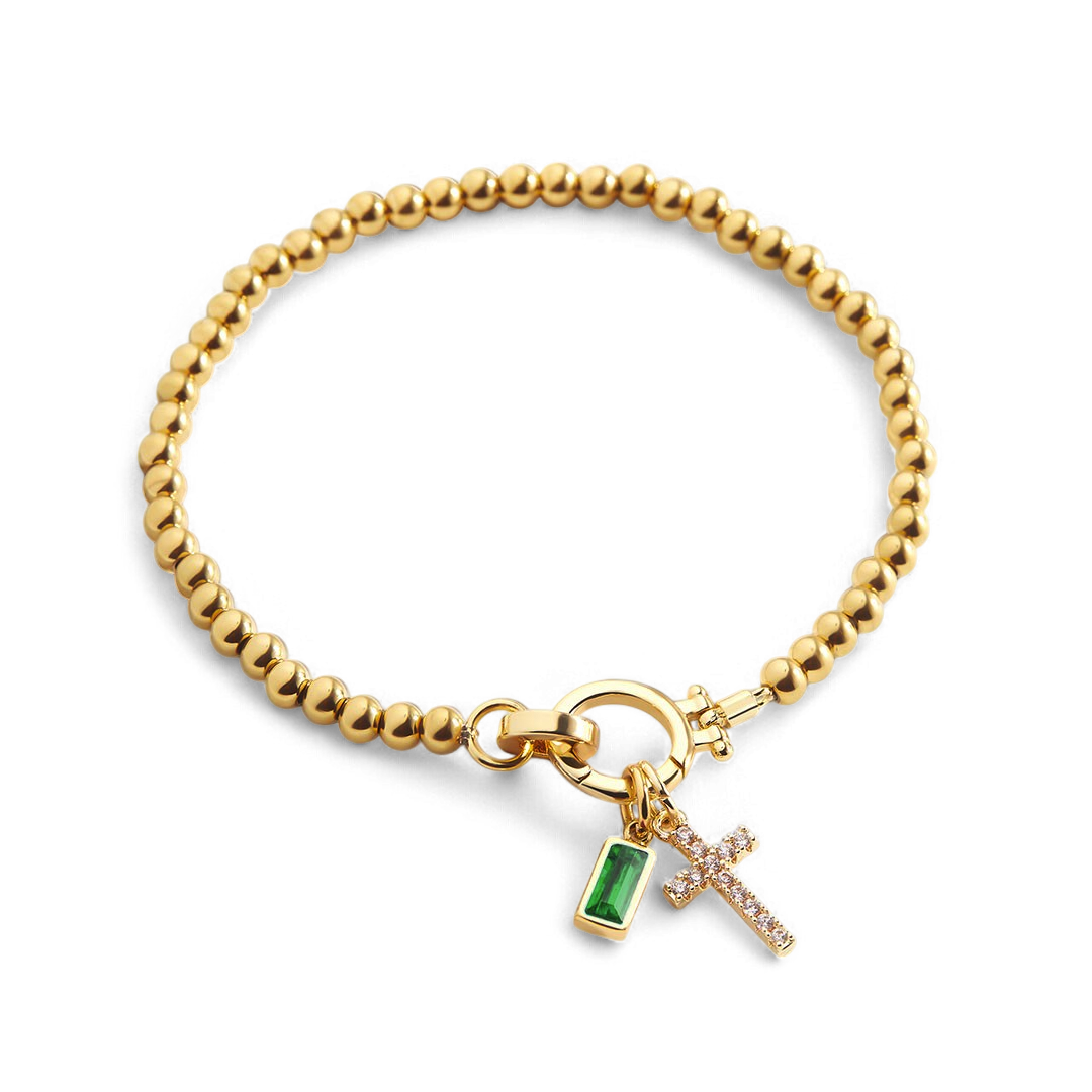 Birthstone Cross Charm Bracelet