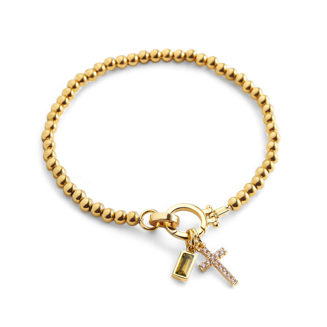 Birthstone Cross Charm Bracelet