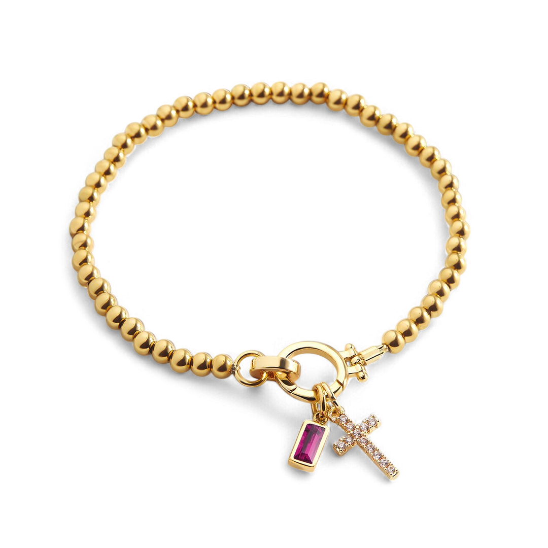 Birthstone Cross Charm Bracelet