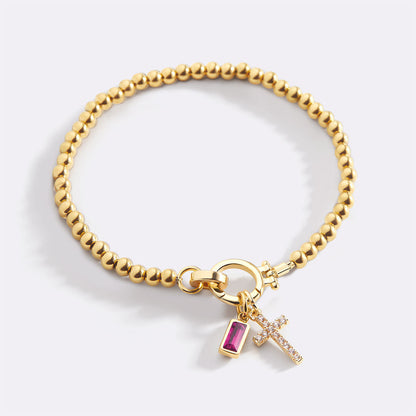 Birthstone Cross Charm Bracelet