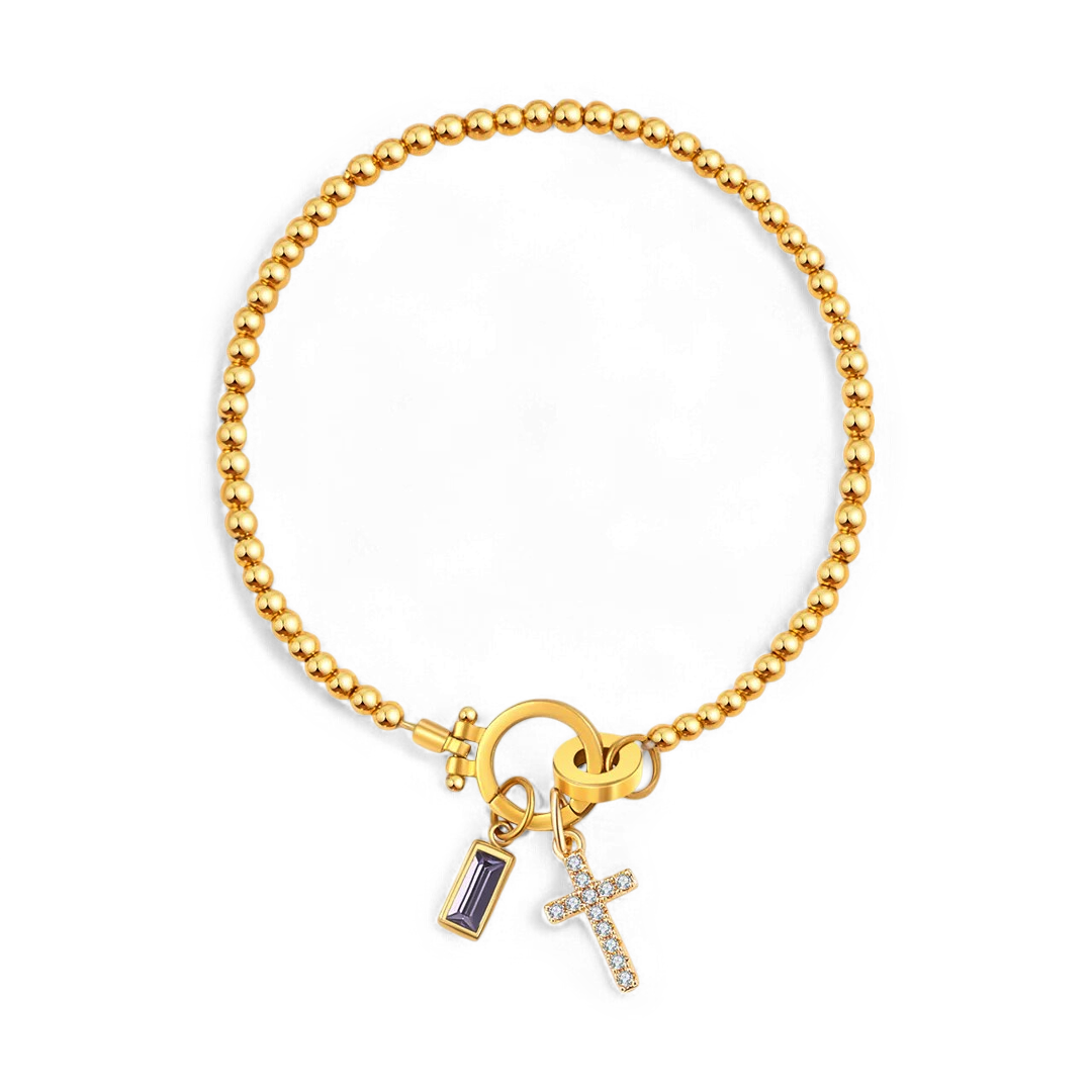 Birthstone Cross Charm Bracelet