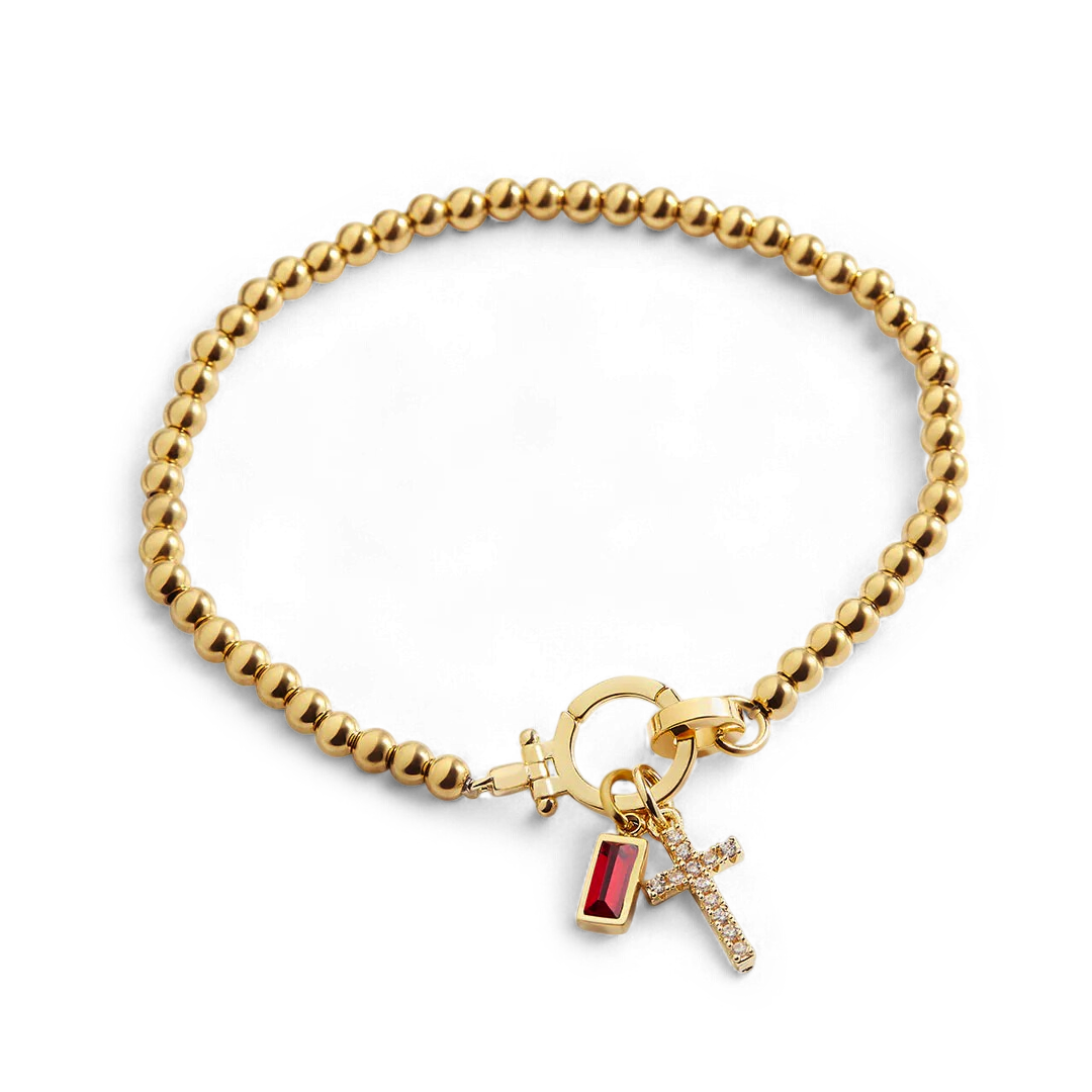 Birthstone Cross Charm Bracelet