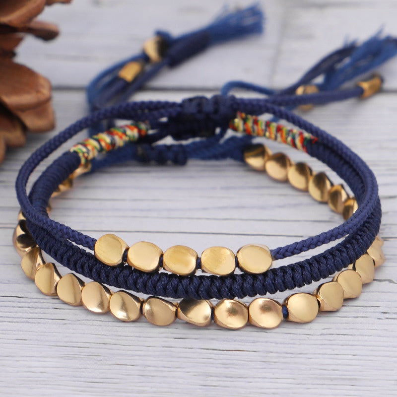 Blue Copper Beads Bracelet Set - Healing, Good Luck, & Harmony