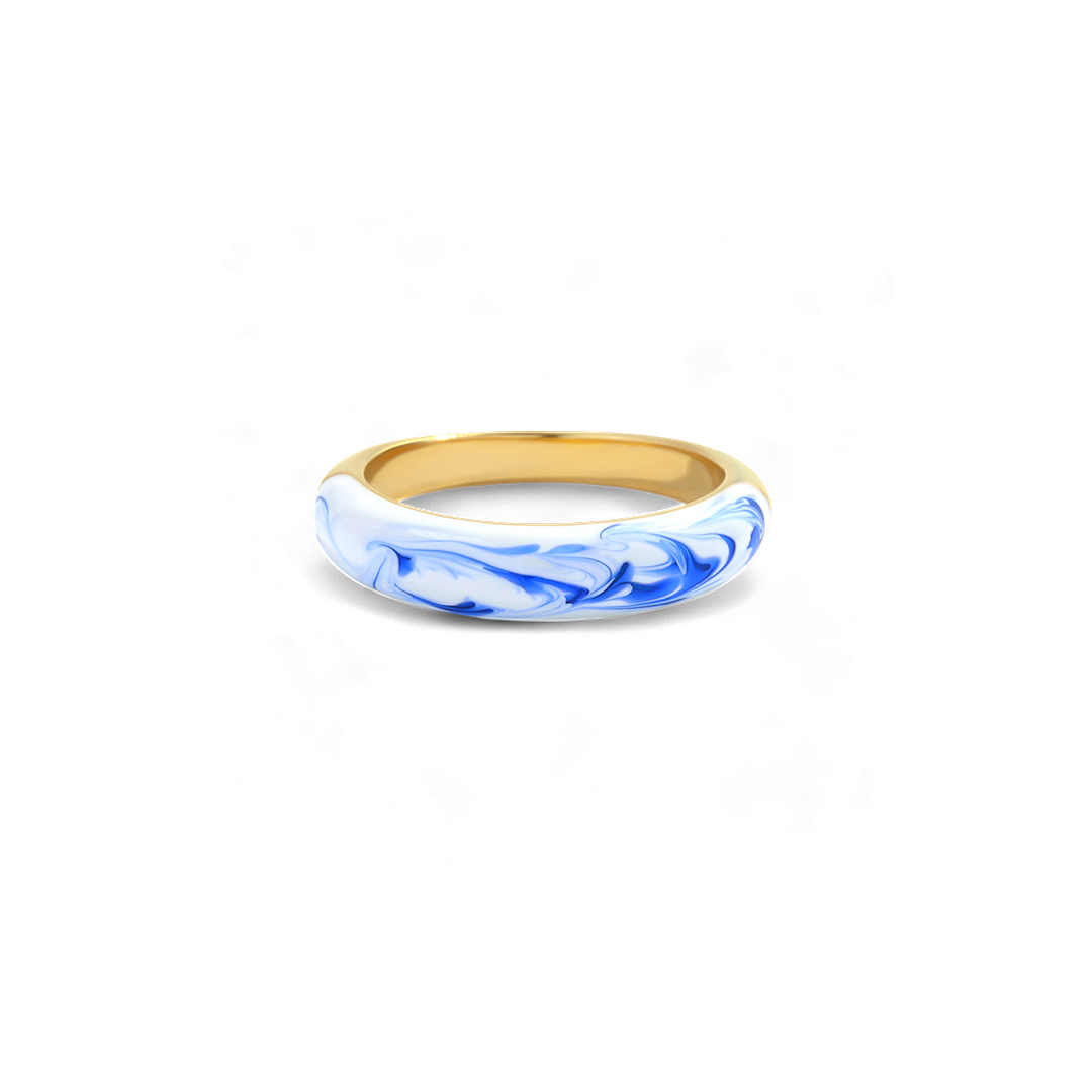 Blue Porcelain Dome Ring