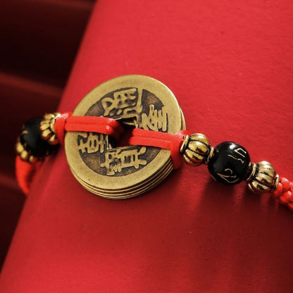 Chinese Lucky Coins Bracelet - Five Emperor Coins Feng Shui