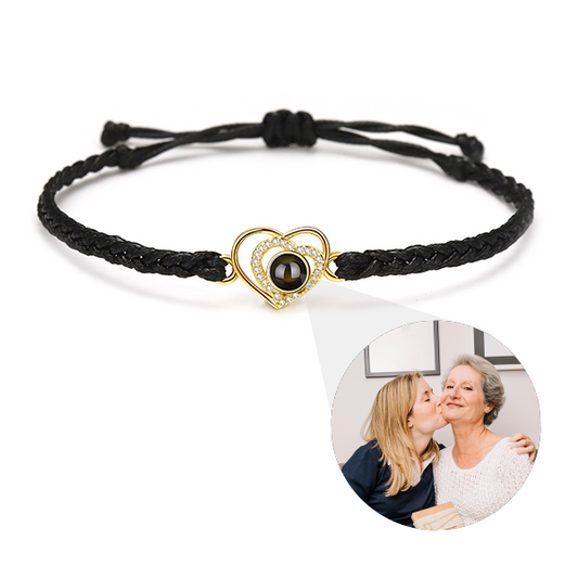 Double Heart Braided Bracelet with Photo Inside