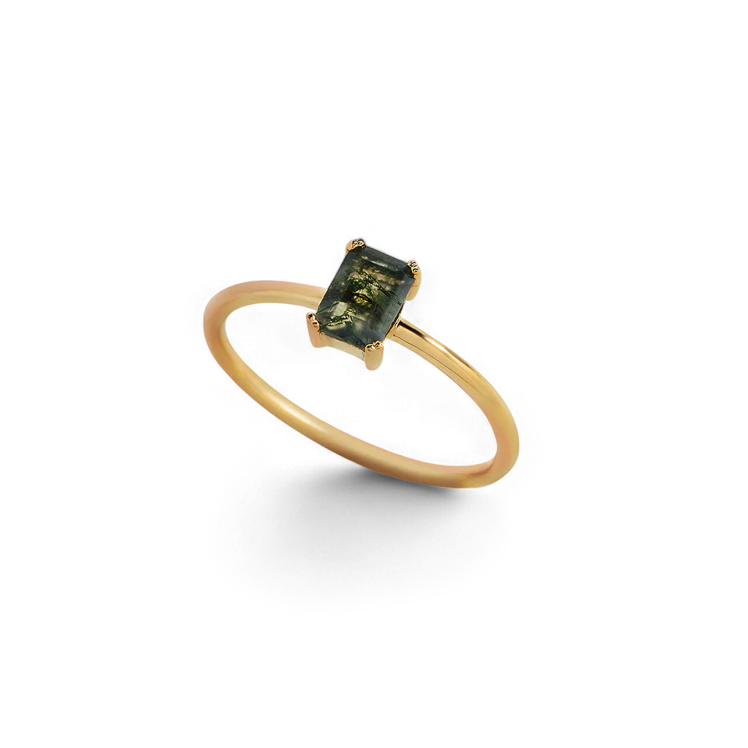 Dainty Moss Agate Ring