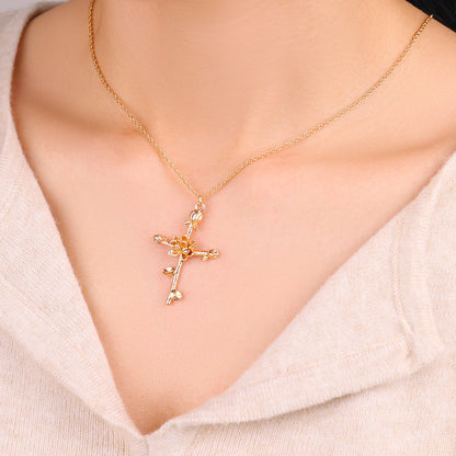 Floral Cross Pendant Necklace