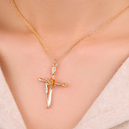 Floral Cross Pendant Necklace