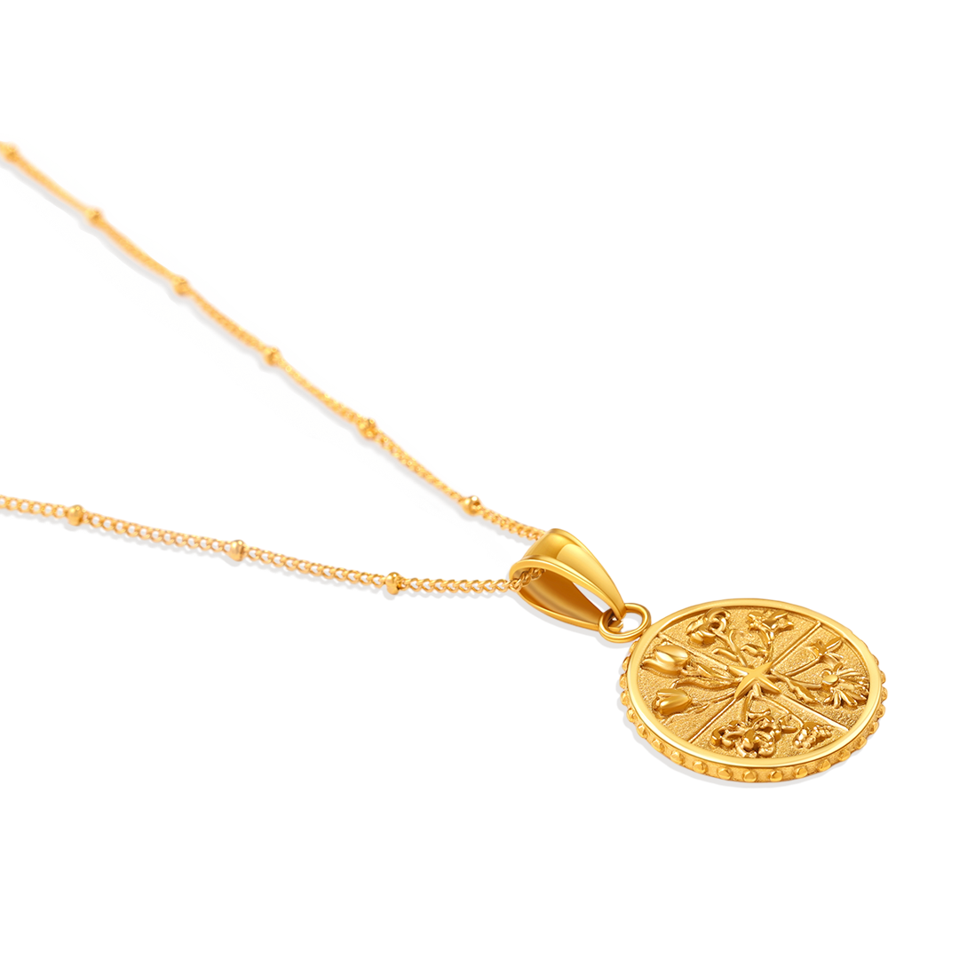 Floral Coin Pendant Necklace