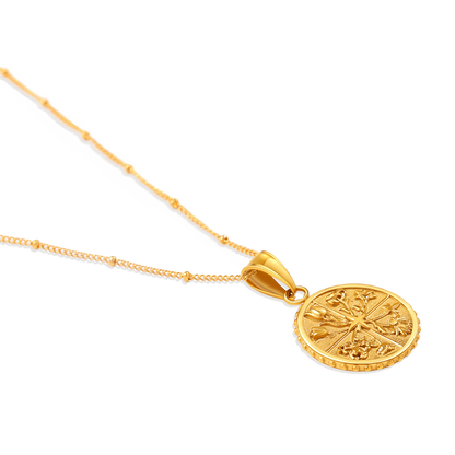 Floral Coin Pendant Necklace