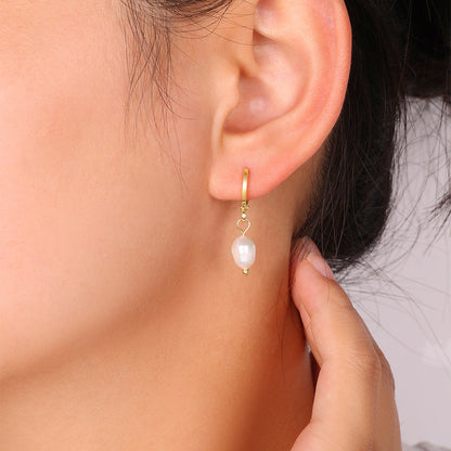 Freshwater Pearl Drop Huggie Earrings