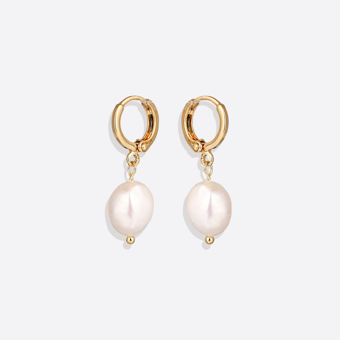 Freshwater Pearl Drop Huggie Earrings