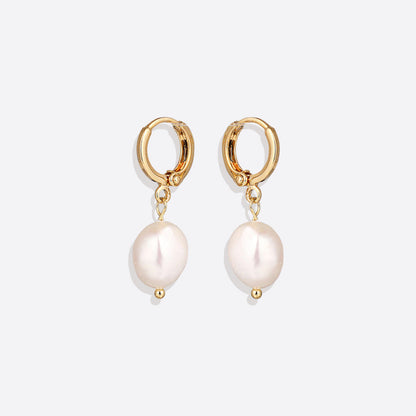 Freshwater Pearl Drop Huggie Earrings