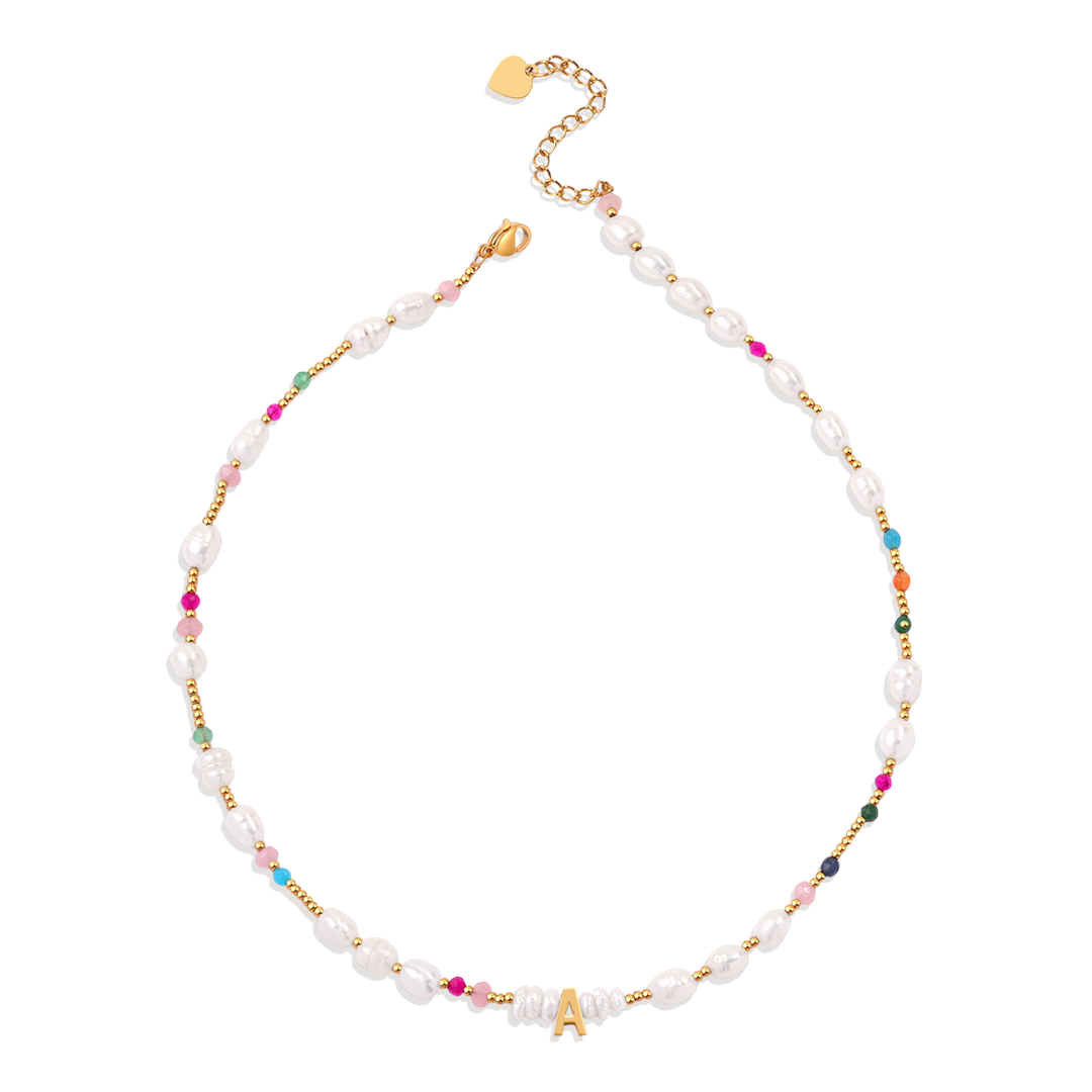 Gemstone and Pearl Initial Necklace