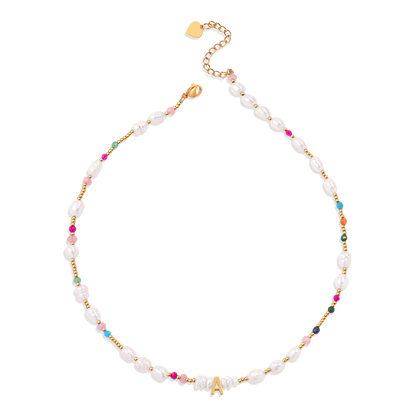 Gemstone and Pearl Initial Necklace