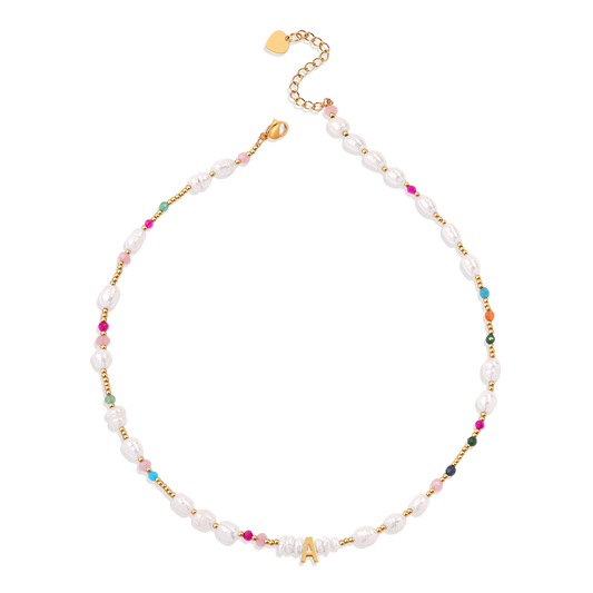 Gemstone and Pearl Initial Necklace