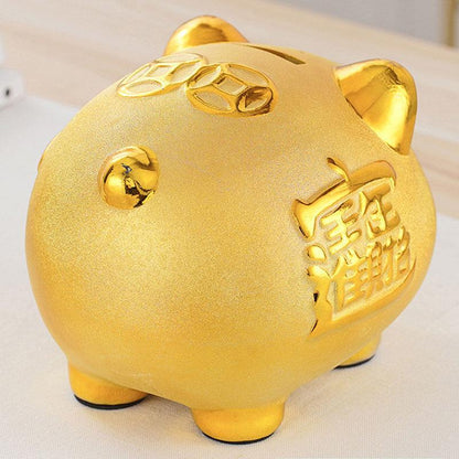 Gold Chinese Piggy Bank - Ceramic