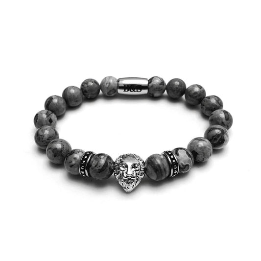 White Gold Lion & Grey Stones Bracelet