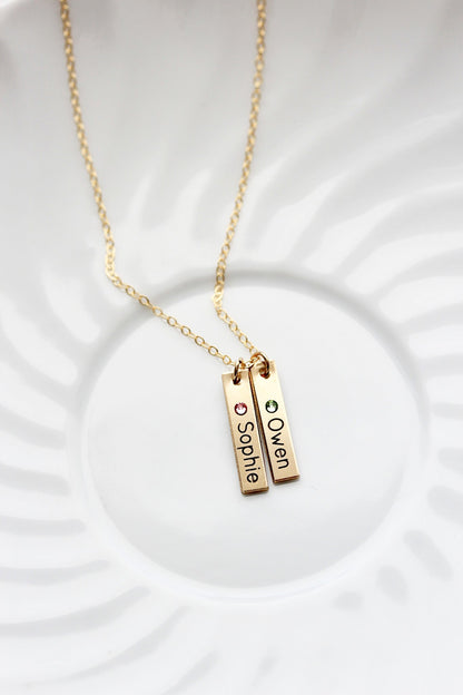 Engraved Birthstone Tag Necklace: Small Tags