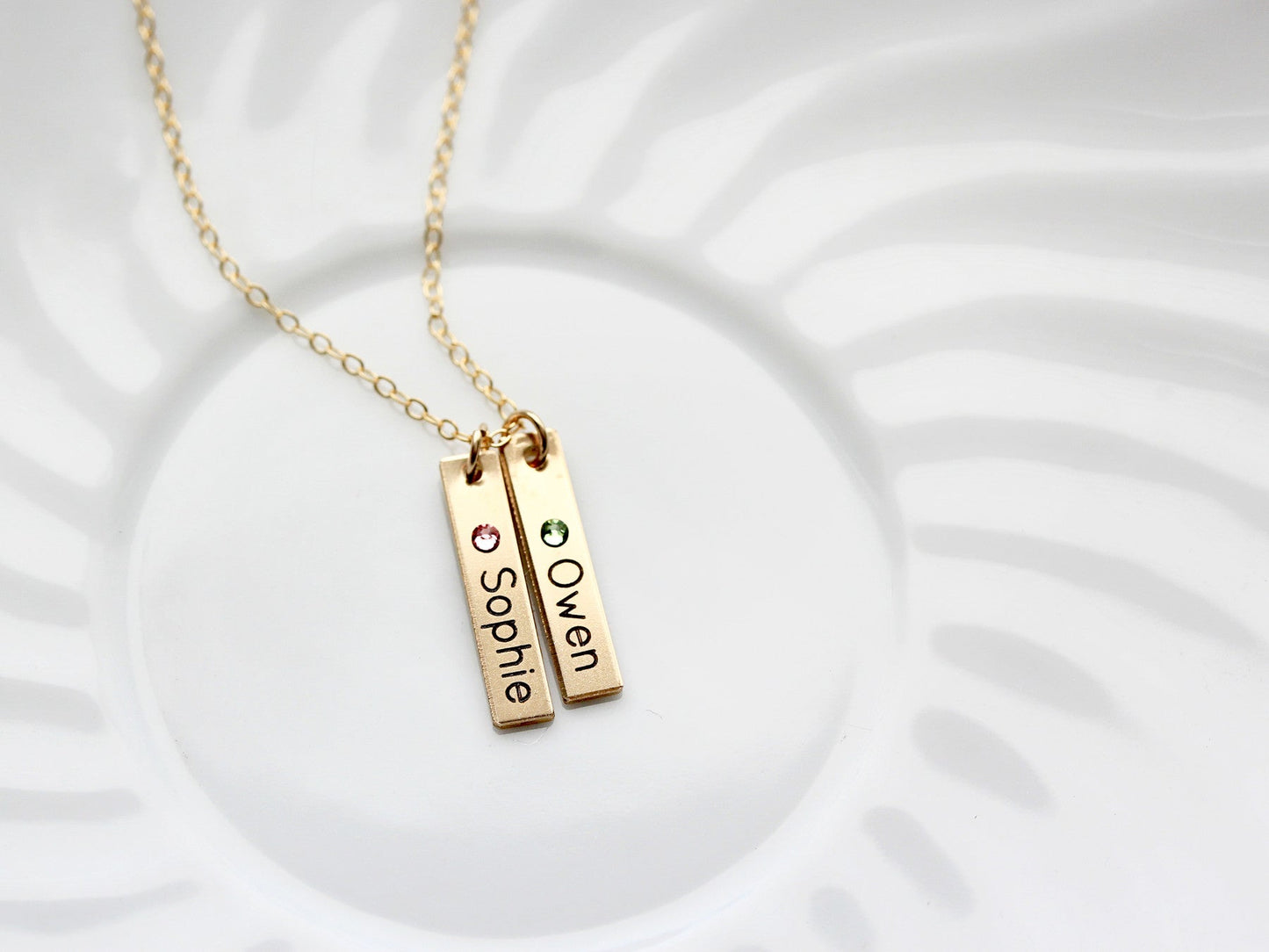 Engraved Birthstone Tag Necklace: Small Tags