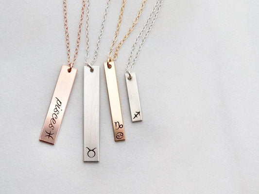 Zodiac Bar Necklace | Vertical Bar