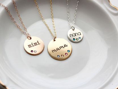 Engraved Disc Necklace with Birthstones