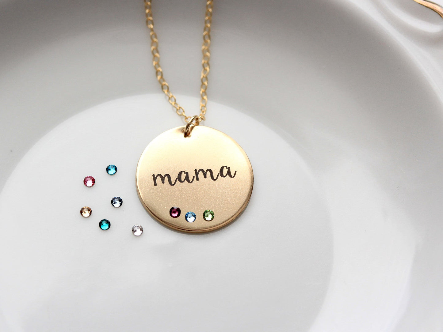 Engraved Disc Necklace with Birthstones