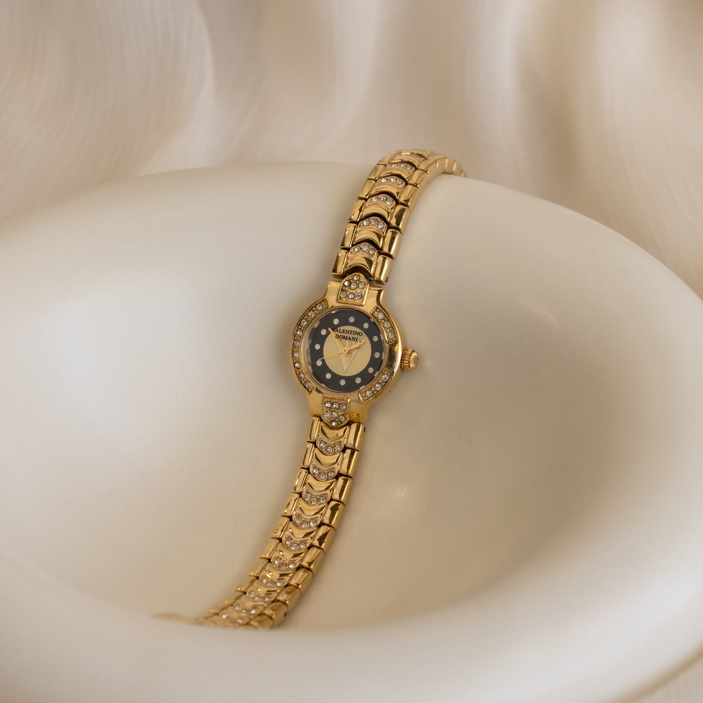 Vintage Valentino Domani Pave Gold Watch