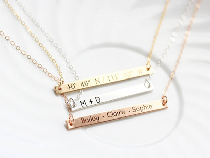 Engraved Bar Necklace | Thin Bar