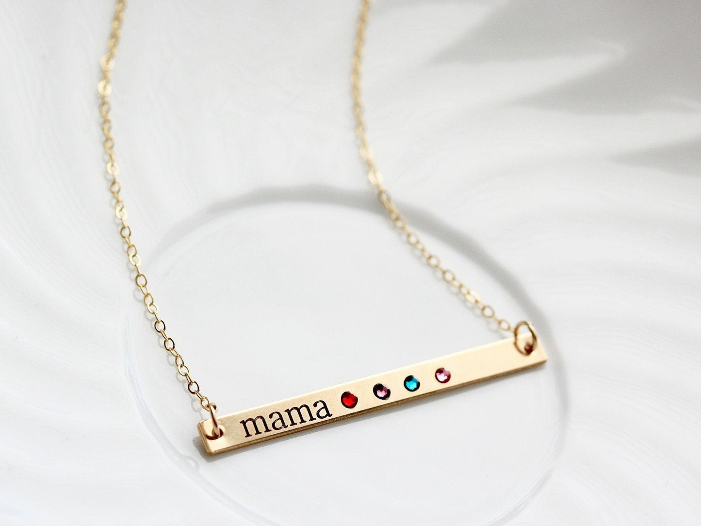 Engraved Birthstone Bar Necklace | Thin Bar