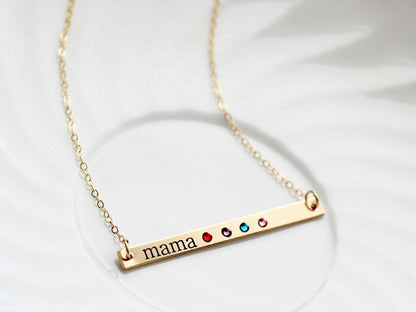 Engraved Birthstone Bar Necklace | Thin Bar