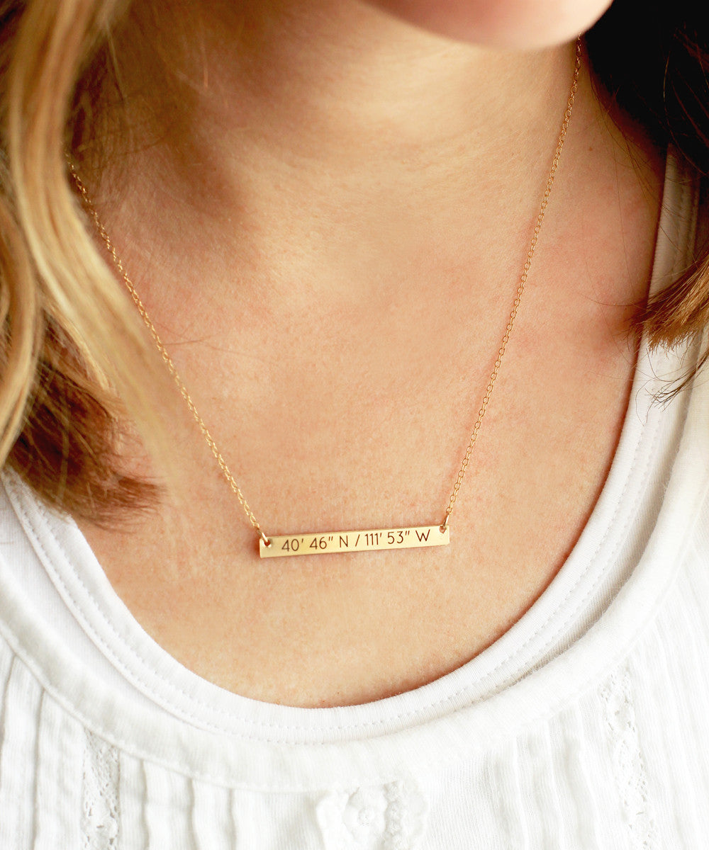 Engraved Birthstone Bar Necklace | Thin Bar