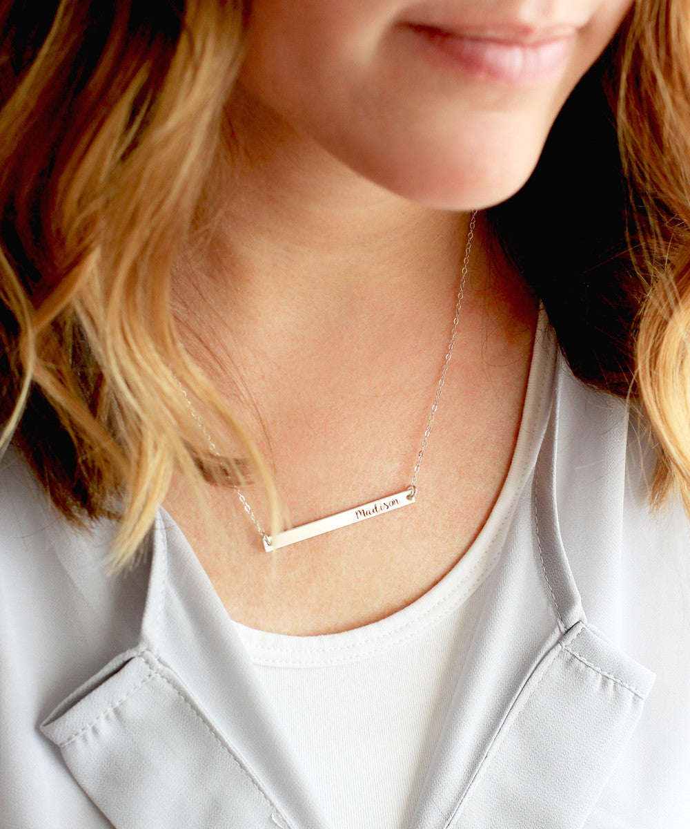 Engraved Bar Necklace | Thin Bar