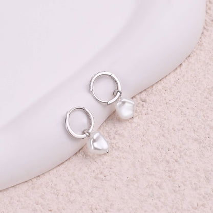 Freshwater Pearl Drop Pave Huggie Earrings