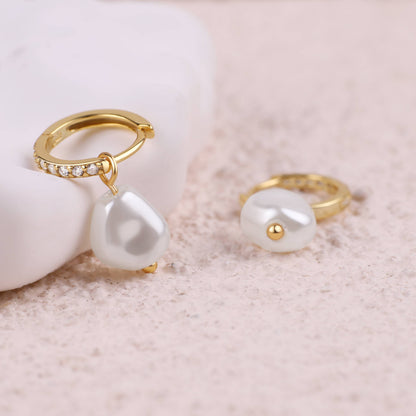 Freshwater Pearl Drop Pave Huggie Earrings