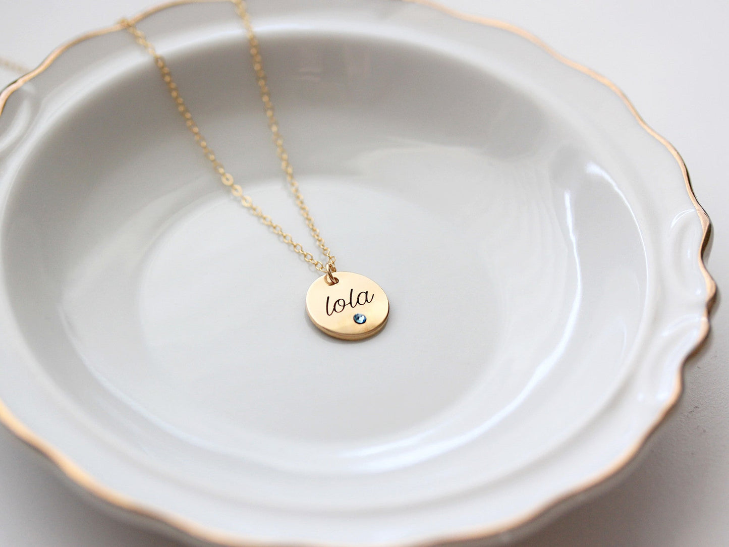 Engraved Disc Necklace with Birthstones