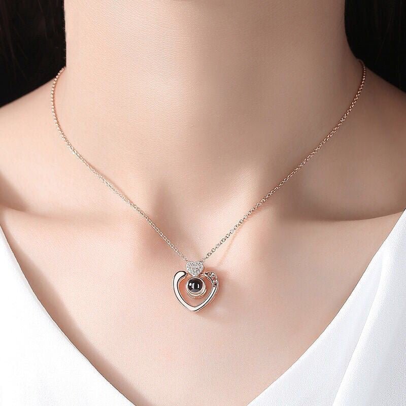 Projection Heart Necklace Two Hearts Forever One for Women