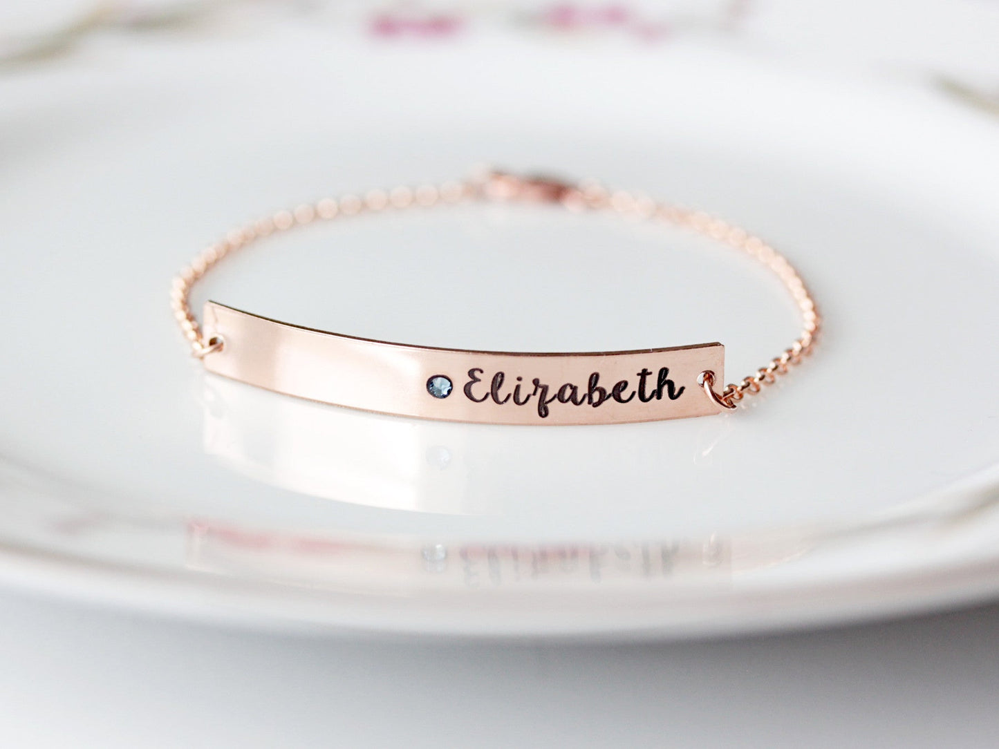 Engraved Birthstone Bracelet: Thick Bar