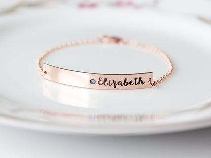 Engraved Birthstone Bracelet: Thick Bar