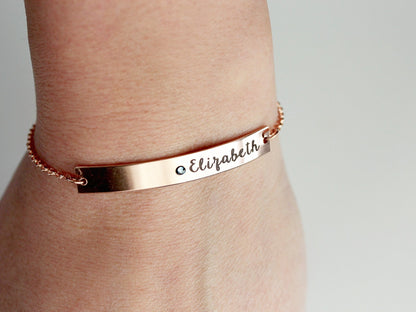 Engraved Birthstone Bracelet: Thick Bar