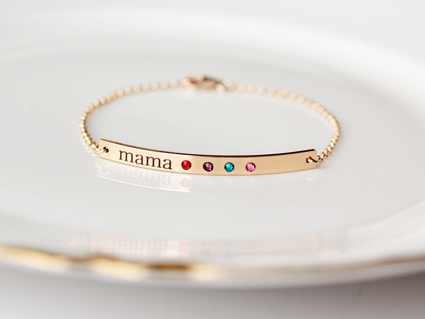 Engraved Birthstone Bracelet: Thin Bar