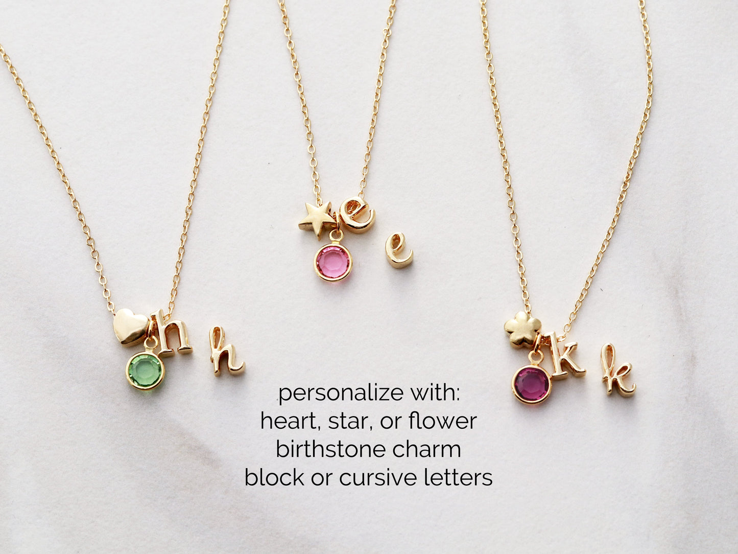 Initial Necklace with Star / Heart / Flower